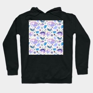 Blue and Purple Cats and Flowers Hoodie